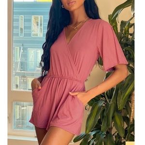 NWT Playtime Rusty Rose Flutter Sleeve Surplice Romper